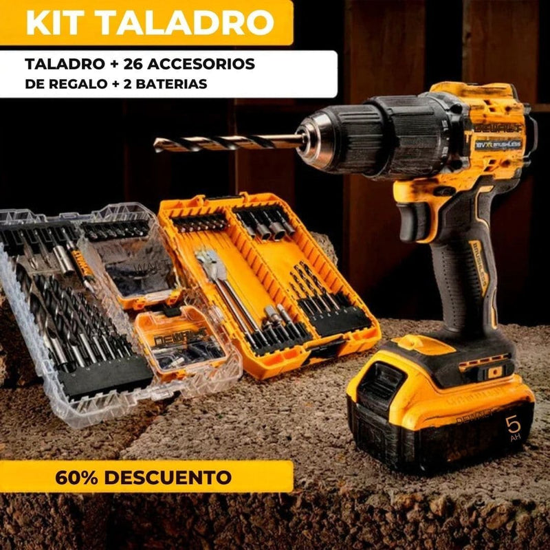 KIT Taladro Inalámbrico + 26 Accesorios y 1 Batería de Regalo