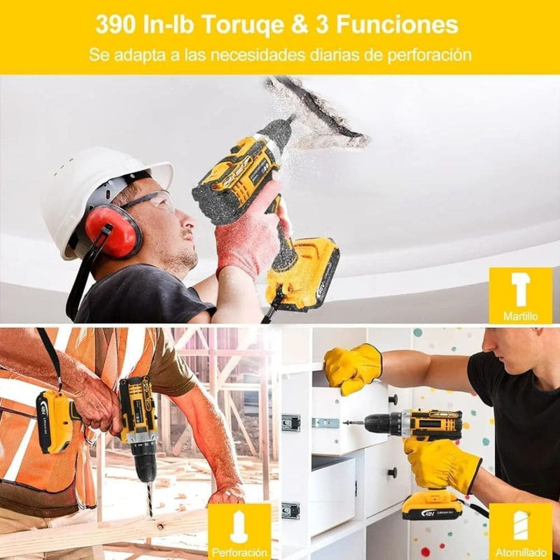 KIT Taladro Inalámbrico + 26 Accesorios y 1 Batería de Regalo
